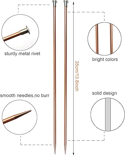 Miniatura 9 de Mdoker Agujas de tejer de aluminio de 13.8 pulgadas, de color, rectas, de un solo punto, para proyectos de tejer, talla 13 de EE. UU. (0.354 in)