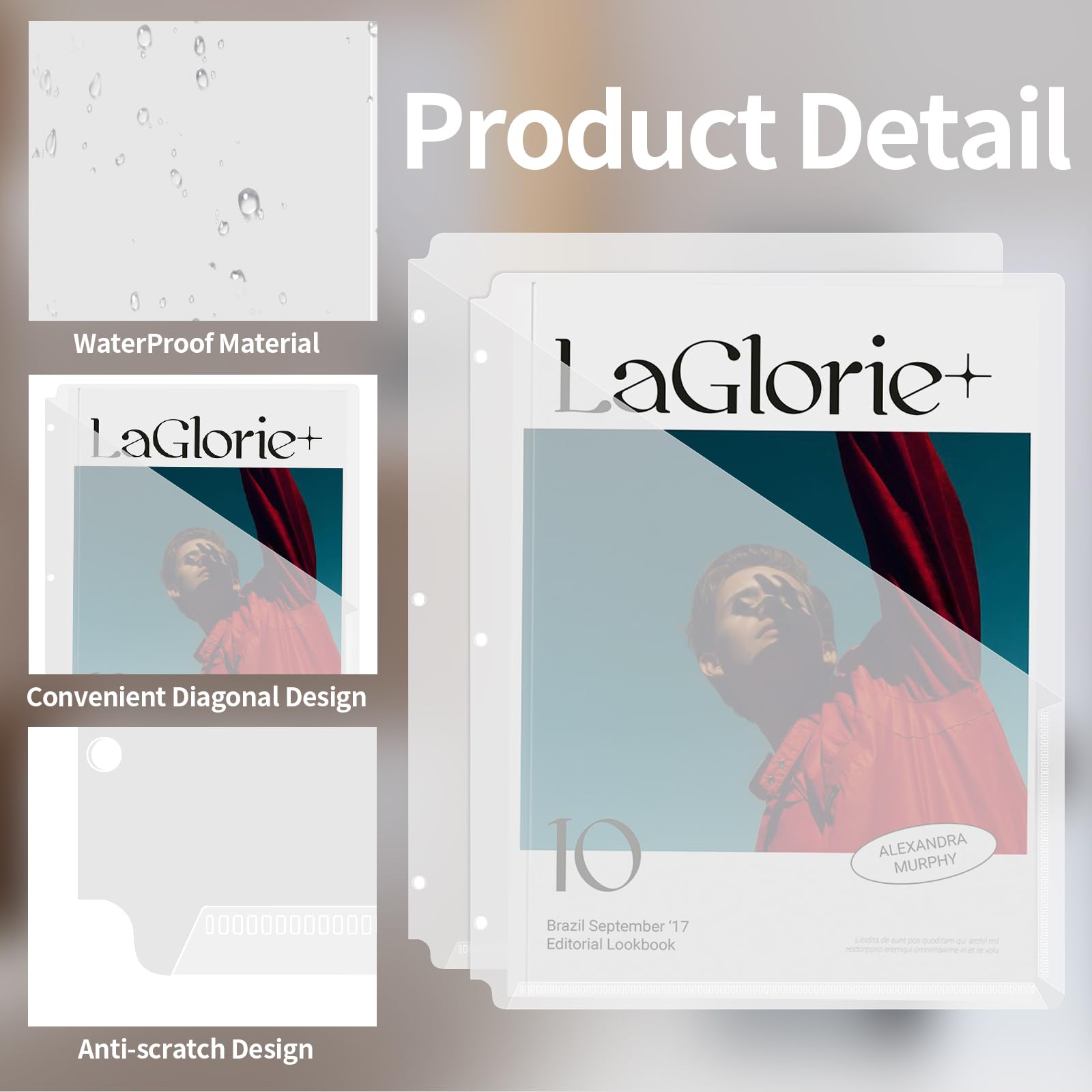 20 separadores de carpetas con bolsillos, chaqueta transparente de 3 agujeros, carpetas de documentos de plástico transparente, sin pestañas para oficina, hogar, escuela