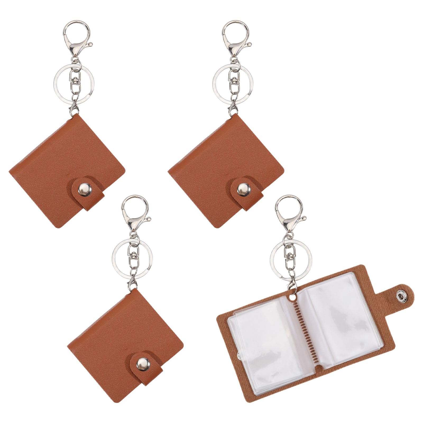CHGCRAFT 4 Pcs Mini Retro Photo Album Leather Photo Album Customizable Mini Photo Keychain with lobster Claw Clasp Memory Gift for Family Friend Brown