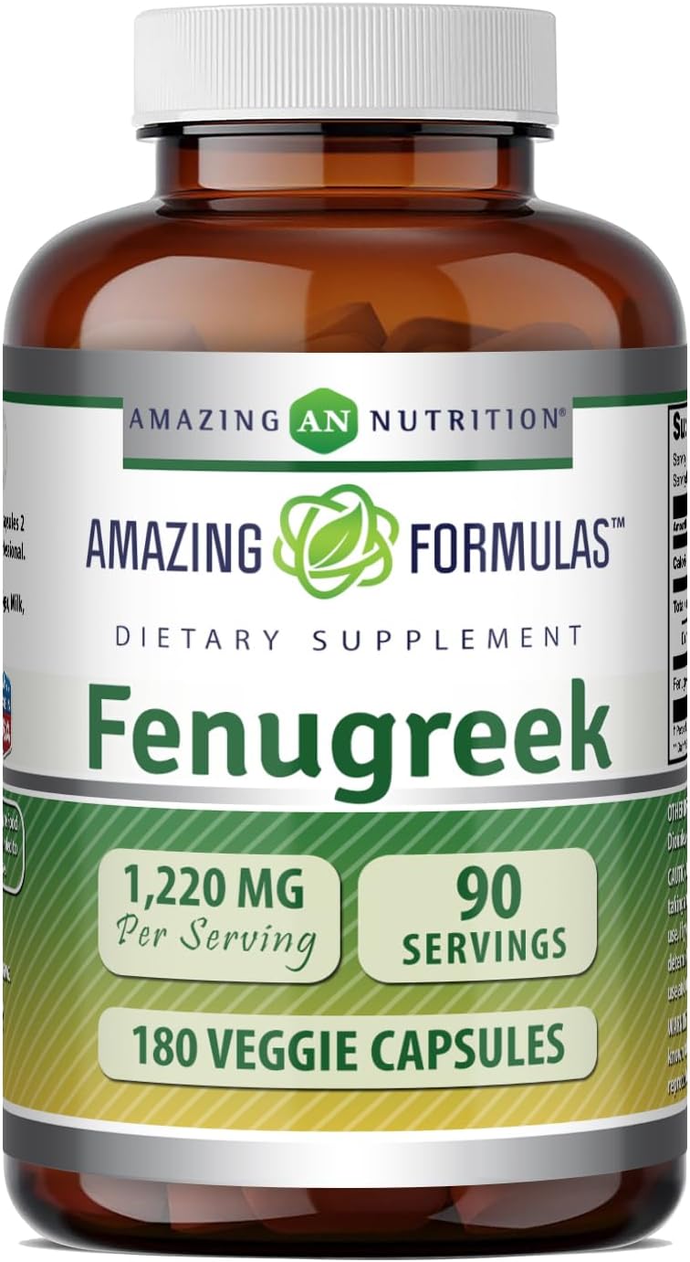 Amazing Formulas Fenugreek Seed 1220 Mg 180 Veggie Capsules Supplement | Non-GMO | Gluten Free | Made in USA | Suitable for Vegetarians