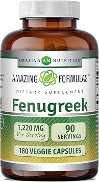 Amazing Formulas Fenugreek Seed 1220 Mg 180 Veggie Capsules Supplement | Non-GMO | Gluten Free | Made in USA | Suitable for Vegetarians