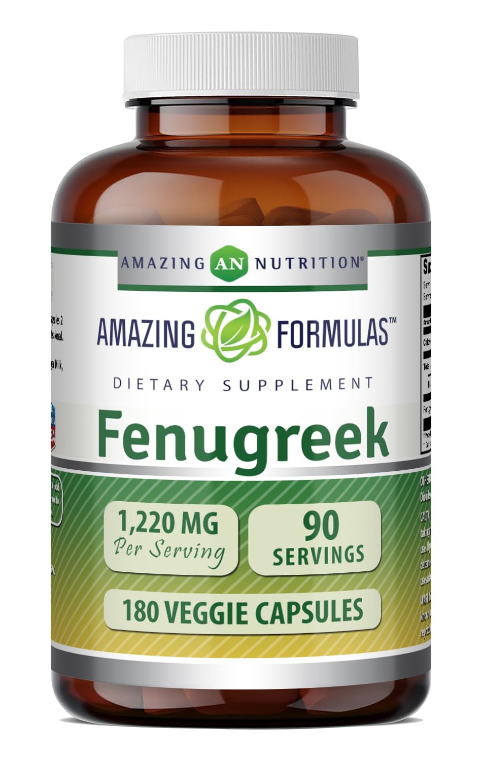 Amazing Formulas Fenugreek Seed 1220 Mg 180 Veggie Capsules Supplement | Non-GMO | Gluten Free | Made in USA | Suitable for Vegetarians 180 Count (Pack of 1)