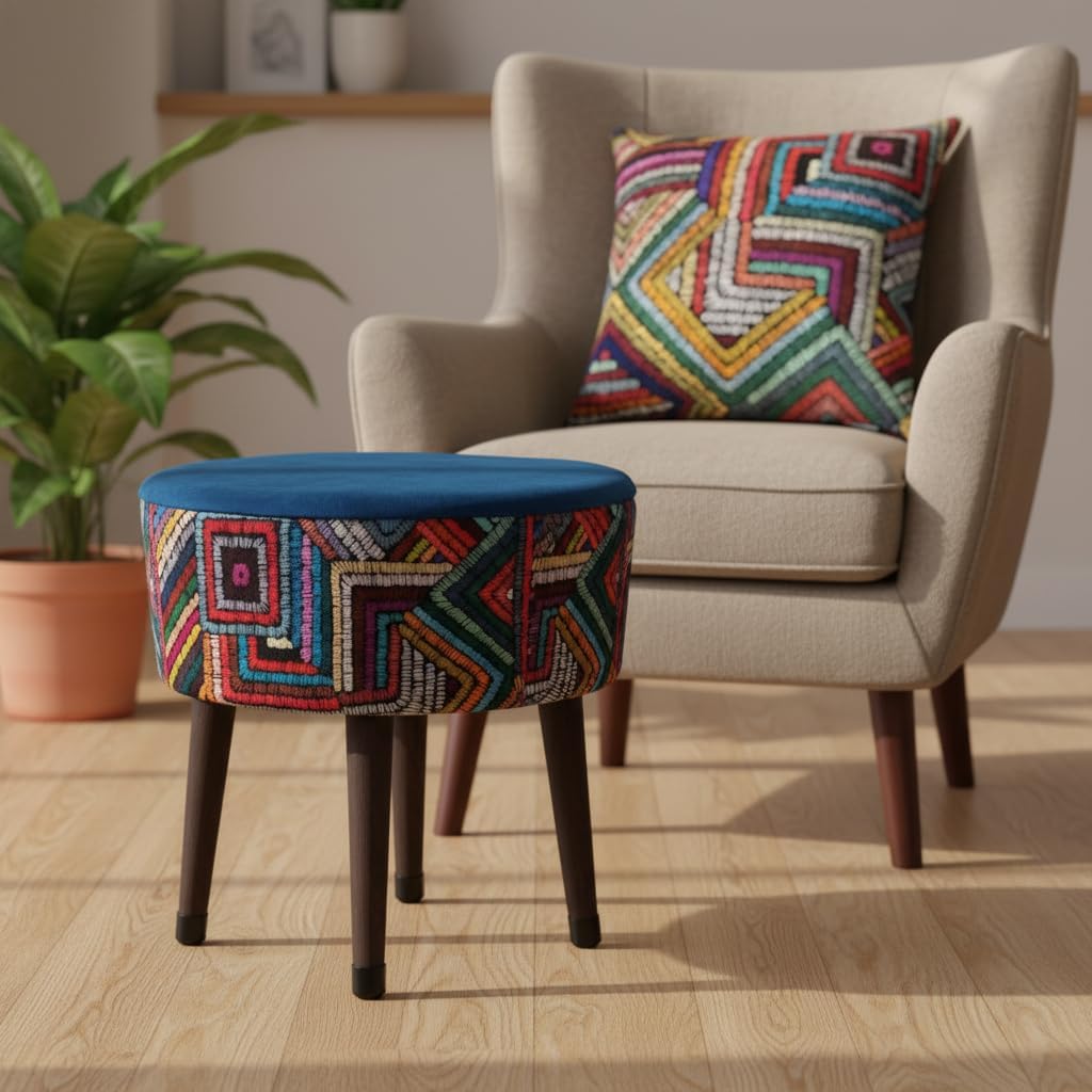 Bohemian Rainbow Pouf Ottoman Foot Rest Round Foot Stool Living Room Vanity