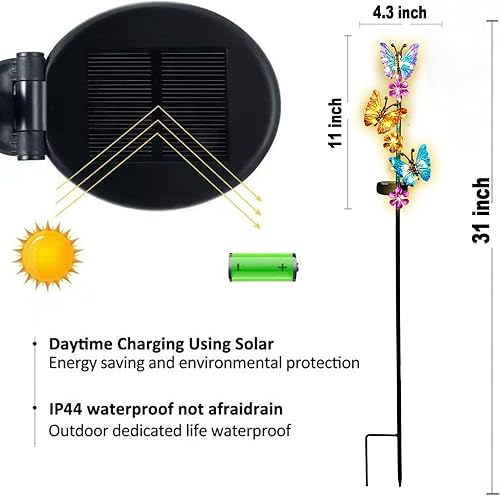 Miniatura 2 de Luces solares para exteriores, impermeables, para jardín, mariposas, decorativas, con decoración de mariposas, para jardín, patio, césped, patio,