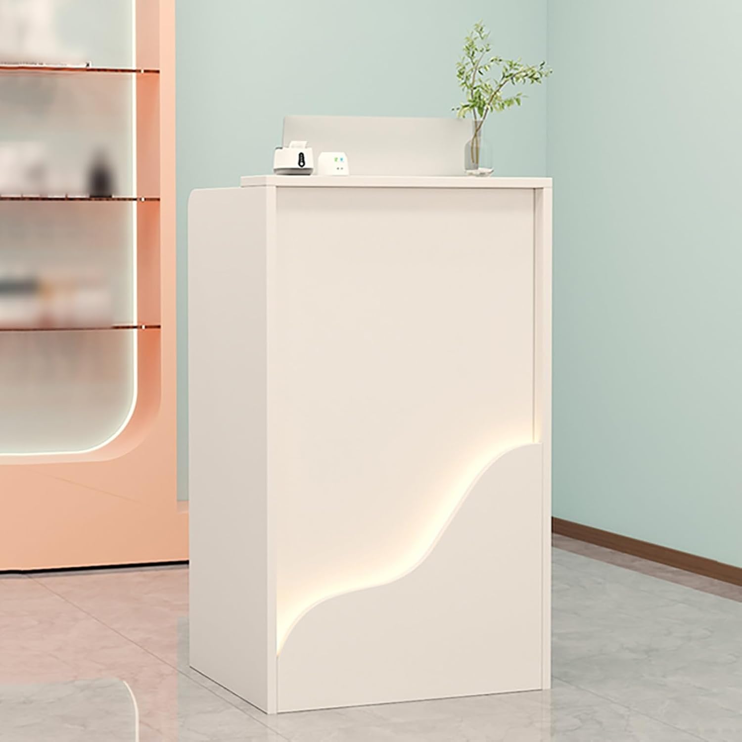 Retail Checkout Counter Table,Modern Welcome Desk,Reception Desk Counter Table,Front Counter Desk with Lockable Drawer,Display Shelf,for Office Reception Room Lobby Beauty Salon.(Color:Yellow,Size:SHA