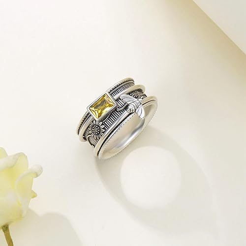 Miniatura 3 de Anillos para ansiedad de plata esterlina 925 con girasol, abeja, anillo giratorio para ansiedad, joyería de abeja, regalos para mujeres y hombres