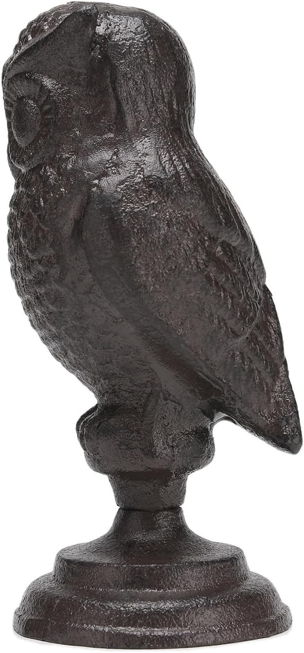 BRASSTAR Cast Iron Owl Statue with Base Smooth Details Garden Yard Office Home Decor Paperweight Art Ornament TQGJPT567