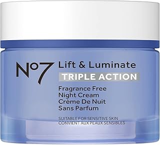 No7 Lift & Luminate Triple Action Fragrance Free Night Cream - Anti Wrinkle, Collagen Peptide Brightening Cream - Skin Firming Hyaluronic Acid & Hibiscus + Vitamin C Face Cream (50ml)