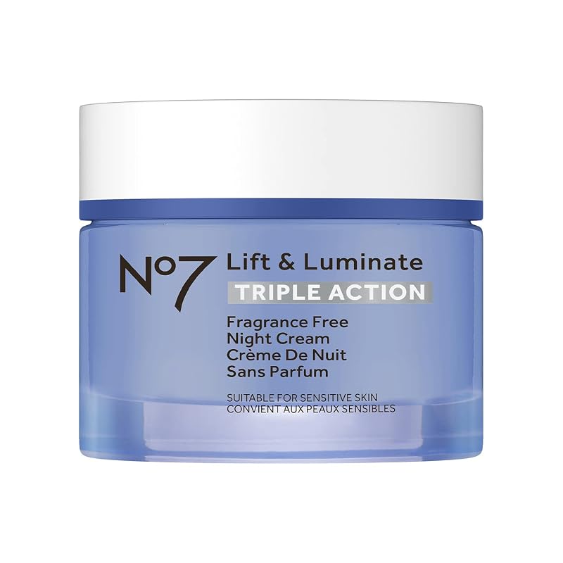 Creme noturno sem fragrância No7 Lift and Luminate Triple Action com vitamina C e ácido hialurônico, 50 mL