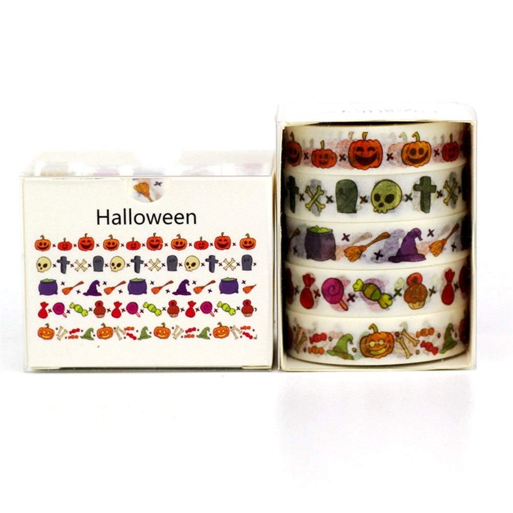 10 Rotoli Halloween Washi Set di Nastro Retro di Mascheramento Decorativo Nera Fantasma Scrapbook Nastro Adesivo Battuta di Carta Giapponese Nastri Washi Creativi per Artigianato DIY Packaging Regalo