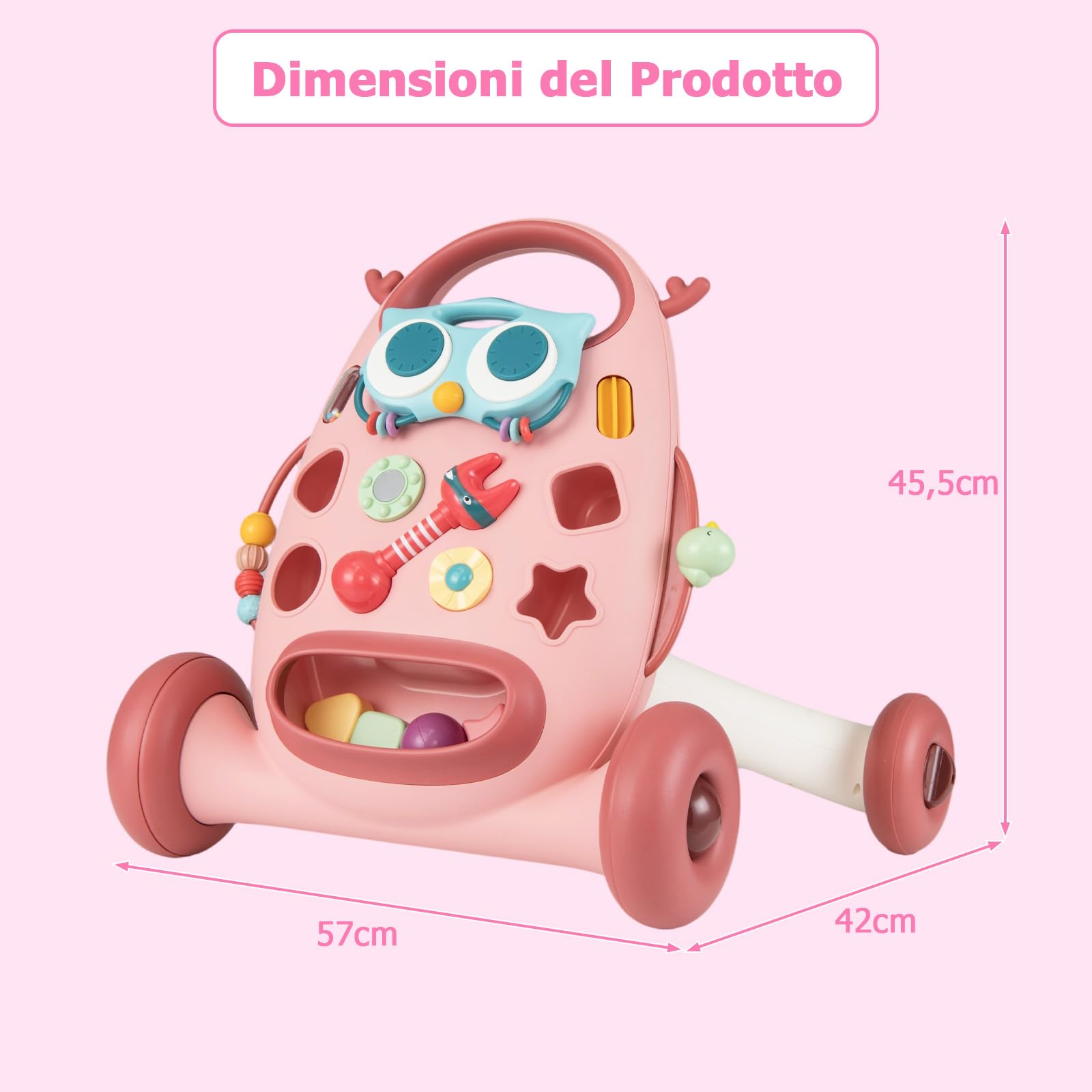 COSTWAY Primi Passi per Bambini, Girello Neonato con Giocattoli Montessori, Camminatore Educativo con Musica e Luci, Spazio di Conservazione, per Bambini 6-36 Mesi (Rosa, 57 x 42 x 45,5 cm)