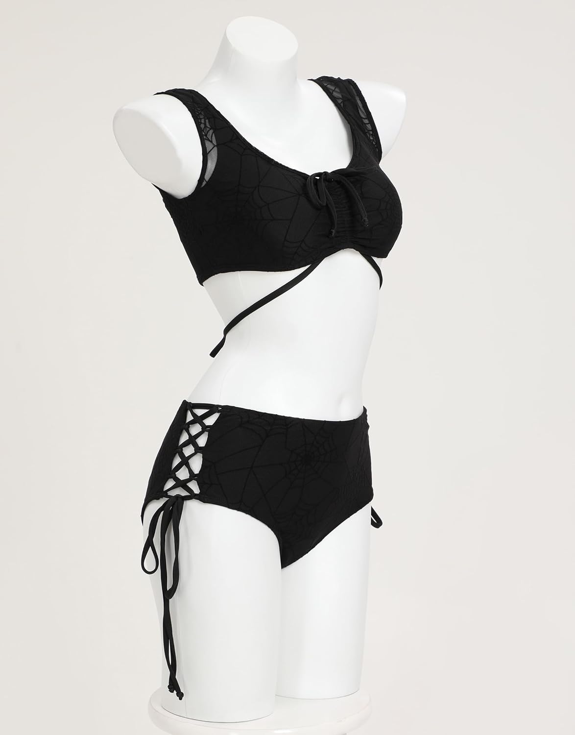 MEOWCOS Women's Bikini Sets Gothic Flocked Spider Web Two Piece Swimsuit Bathing Suit Black