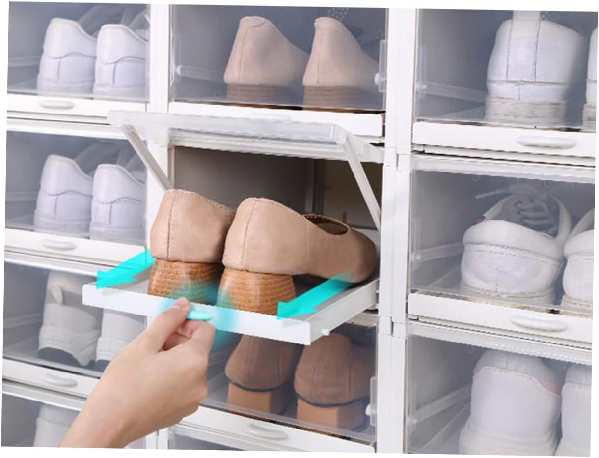 Outanaya 3pcs Transparent Plastic Shoebox Organizer Stackable Drawer Type Shoe Storage Box for Women Grey Design for Easy Identification and Access