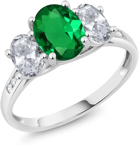 Gem Stone King Anillo de compromiso de aniversario de boda de 3 piedras preciosas de oro blanco de 10 quilates con piedra natal y topacio blanco