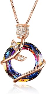 Sterling Silber Kette Damen Rose Anhänger Halskette mit Kristallen Schmuck Jahrestag Valentinstag Geburtstagsgeschenk für Freundin Frau Mutter Sie Frauen