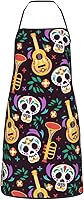 Vista 12 de Delantal de calavera de azúcar, delantales de cocina para hombres y mujeres, delantal de cocina, delantal de chef, delantales de jardín ajustables