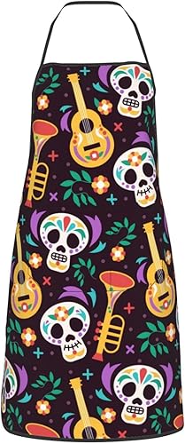 Miniatura 12 de Delantal de calavera de azúcar, delantales de cocina para hombres y mujeres, delantal de cocina, delantal de chef, delantales de jardín ajustables