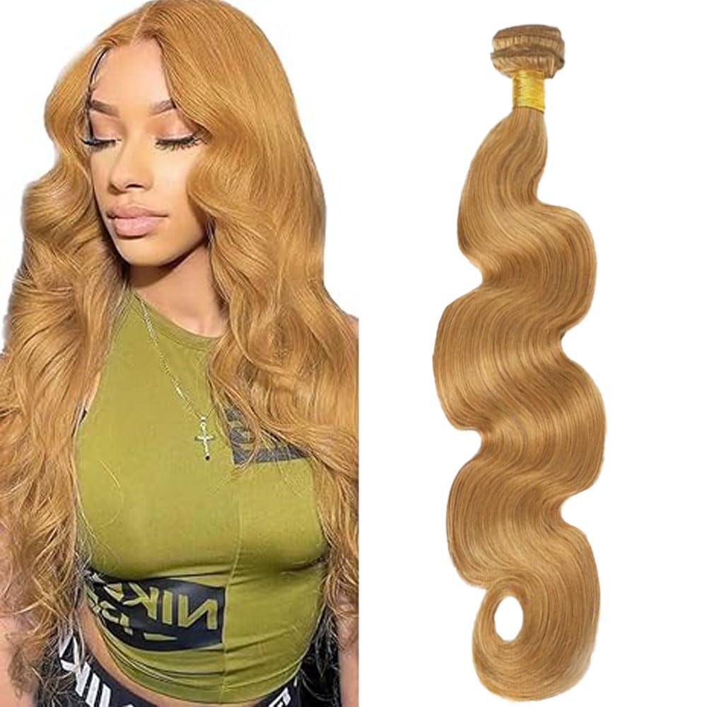 #27 Honey Blonde Bundle Human Hair Blonde 22 inch Human Hair Bundles Body Wave 1 Bundle Color 27# 100G/PC Unprocessed Brazilian Virgin Double Weft Hair Extension