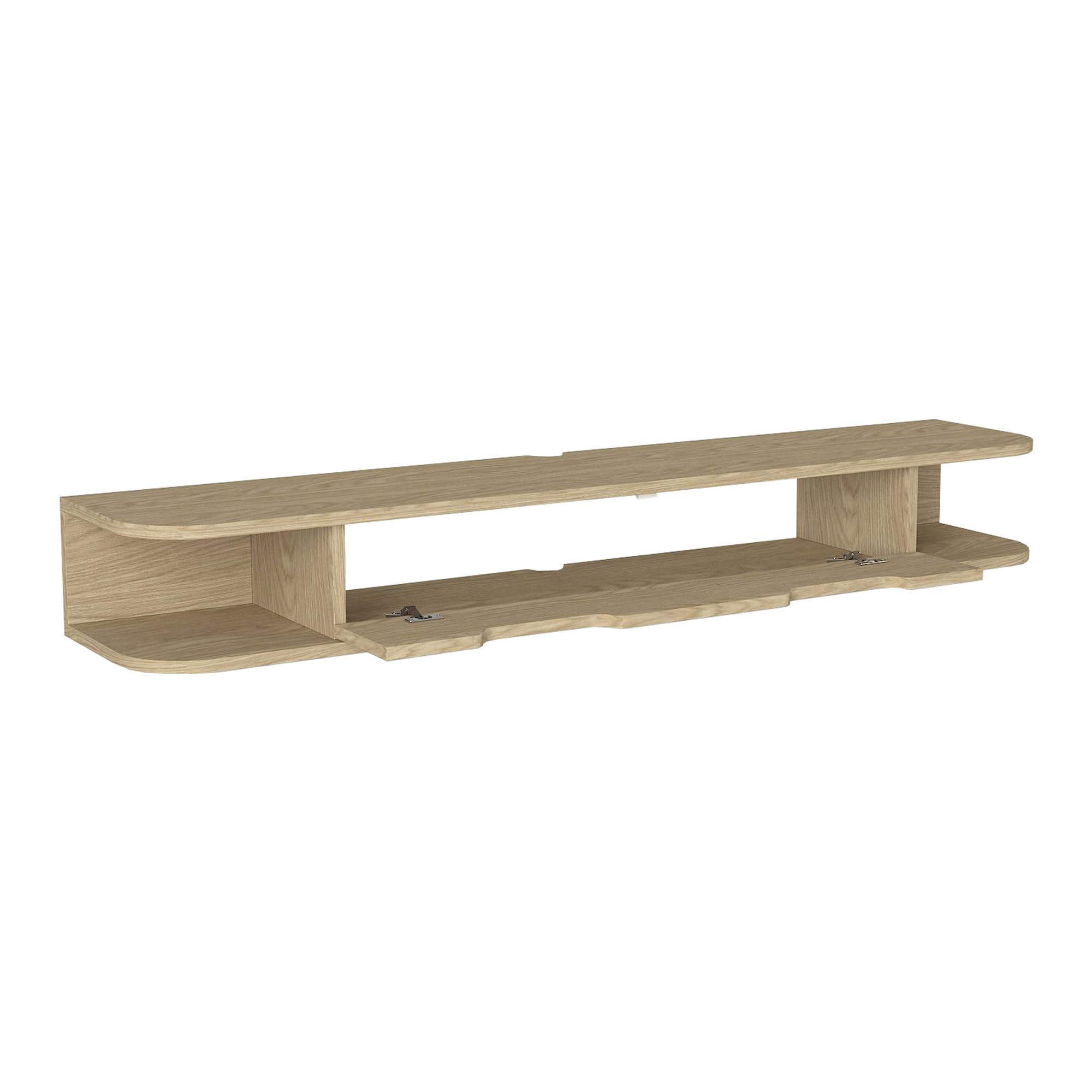 [en.casa] Mobile Porta TV da Parete con Anta a Ribalta e 2 Ripiani Mensola Sospesa con 3 Scomparti Vani Stand Multimediale Fori Passacavi 150 x 30 x 19 cm - Effetto Rovere