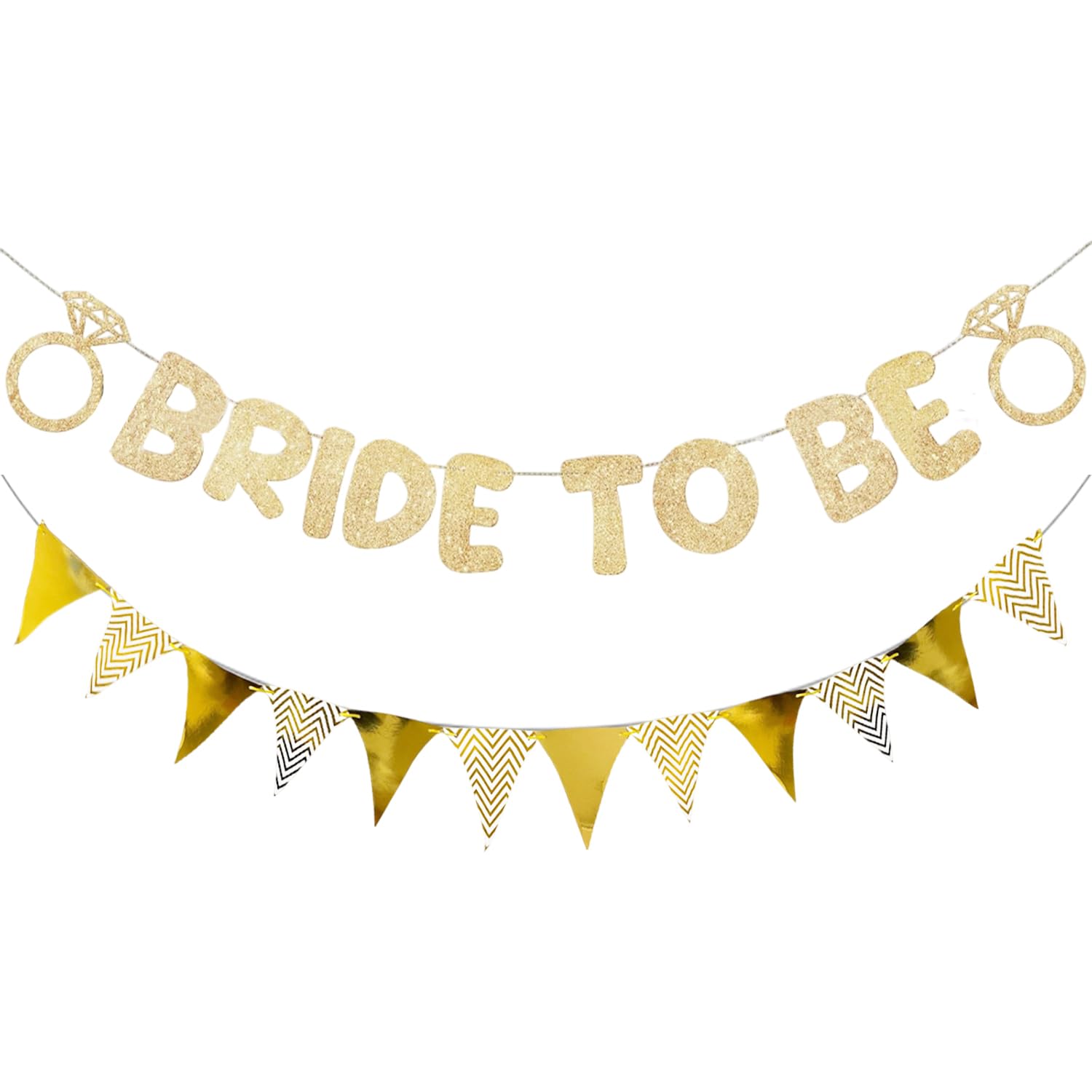 Hinfhi Gold 1 Banner And 1 Pennant, Shiny Wedding Banner, Party Decoration Pull Flag, Party Scene Arrangement Supplies.