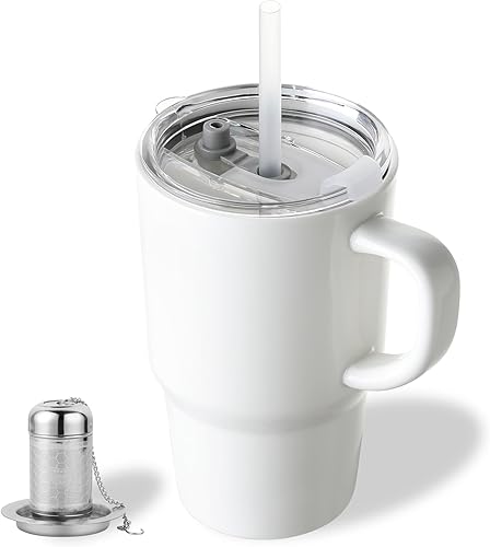 Miniatura 65 de Sweejar Taza de té de porcelana con infusor y tapa, tetera con filtro, máquina de té para hojas sueltas, 16 onzas líquidas para té, café, leche