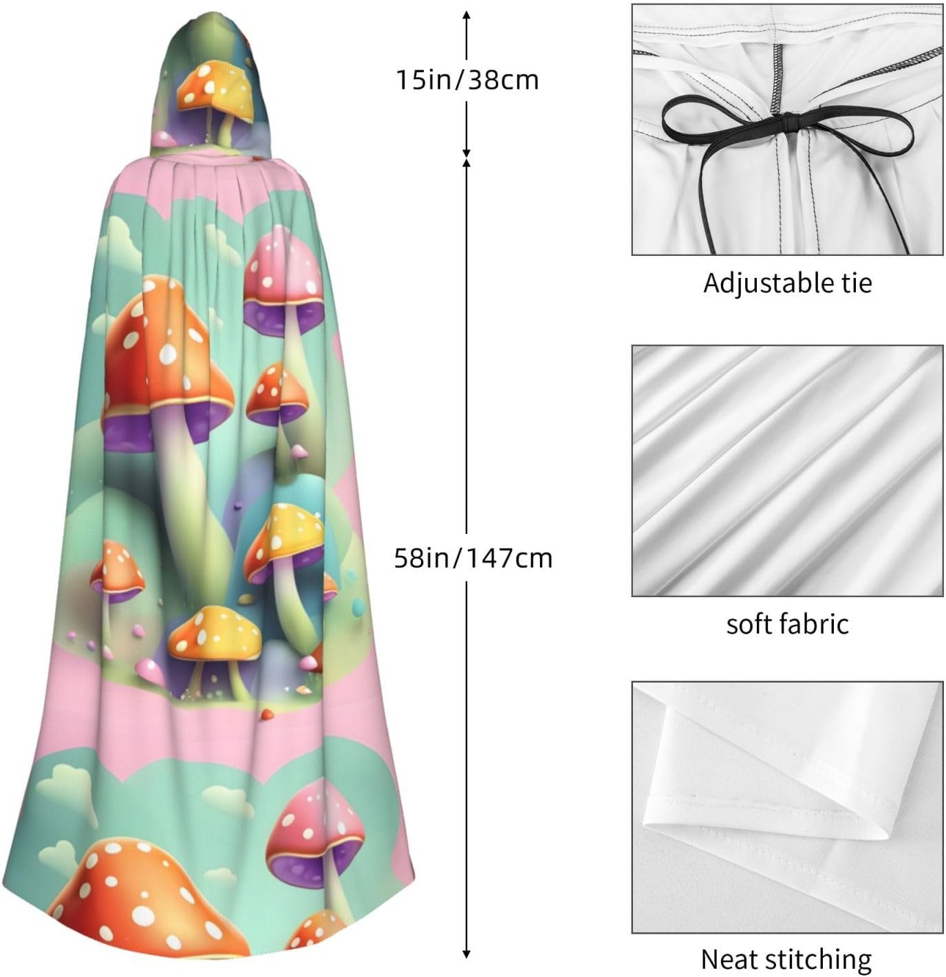 Dreamy Little Mushroom Men Women Halloween Role Play Party Decoration Hooded Poncho Black