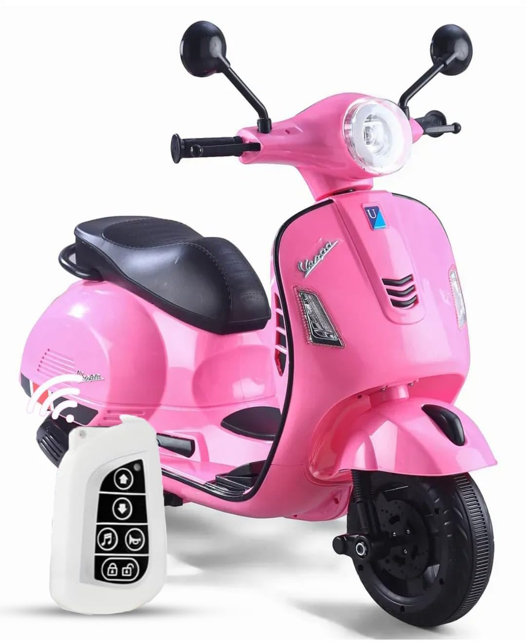 Vespa 12v Battery Operated Rechargeable Ride On Scooter with Remote Control & Foot Accelerator for Kids, 2 to 6 Years, (Pink)