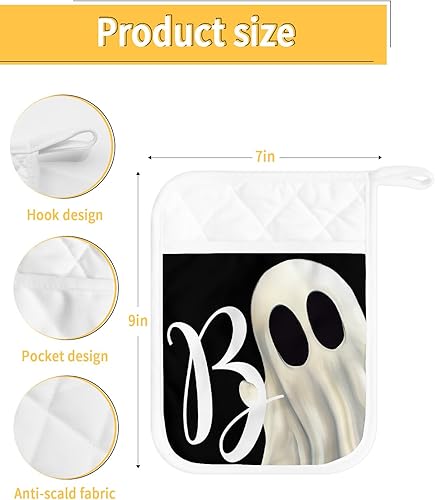 Miniatura 3 de Halloween 3Pcs Pot Holders for Kitchen, Non Slip & Heat Insulation Terry Cloth Potholder Set with Pocket, Thick Hot Pad Oven Mitts Trivet Coaster
