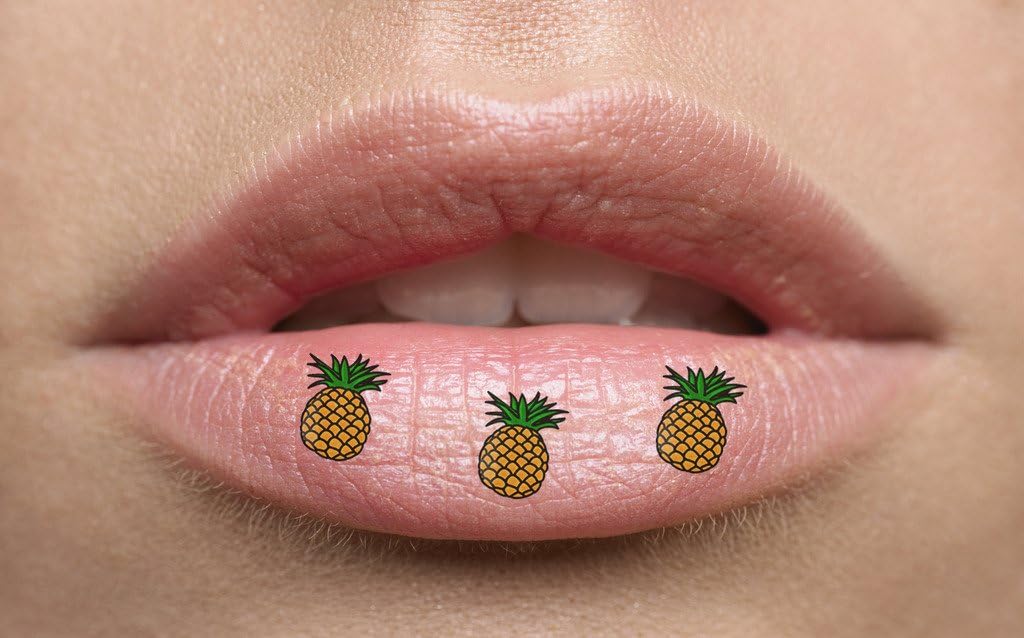 Pineapple Lip Tattoo Temporary lip tattoo. Ideal for parties, festivals, nights out. Can be used on any part of your face or body. Easy to use complete with instructions