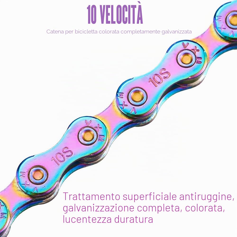 YBEKI Catena per bicicletta colorata in acciaio al carbonio, 10 velocità, resistenza alla trazione 11.500 PSI, 1/2" x 11/128", 116 maglie con 3 attrezzi SRAM PowerLock+, compatibile Shimano/SRAM 6-8
