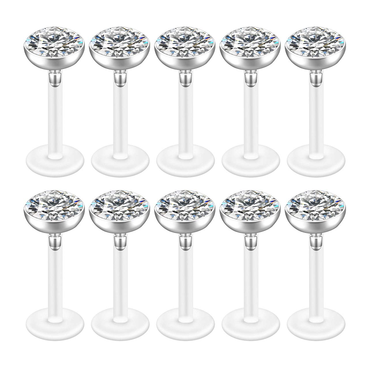 Jovivi 10-40pcs 16G 2/3/4/5mm Czech Crystal Clear Flexible Bioflex Acrylic Bar Labret Monroe Studs Lip Rings Helix Stud Earrings Ear Nose Piercing