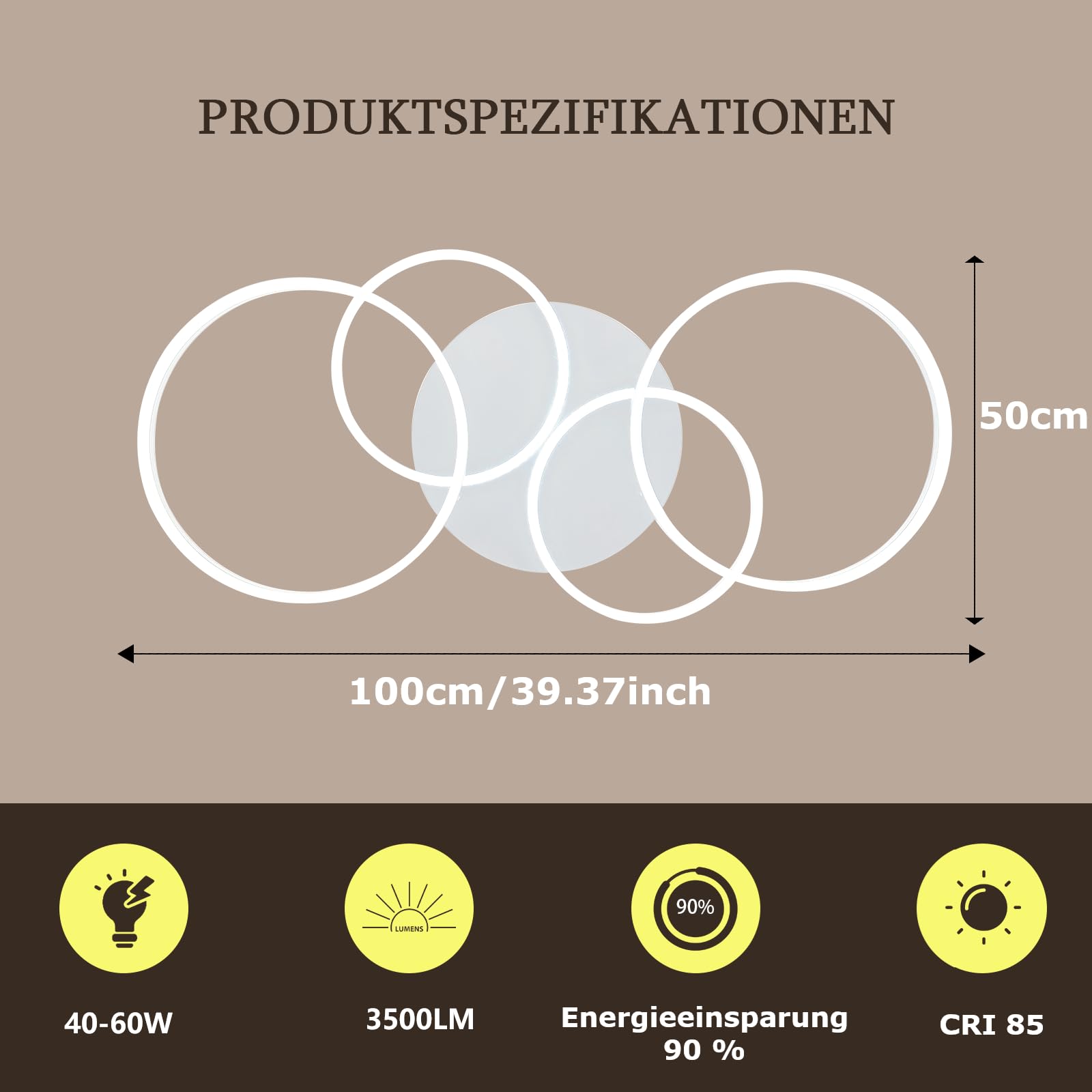 Deckenleuchte Dimmbar 40-60W, 100CM Deckenlampe LED Wohnzimmerlampe mit Fernbedienung APP Farbwechsel, Moderne lampe Dimming Deckenbeleuchtung Schlafzimmerlampe (Weiß)