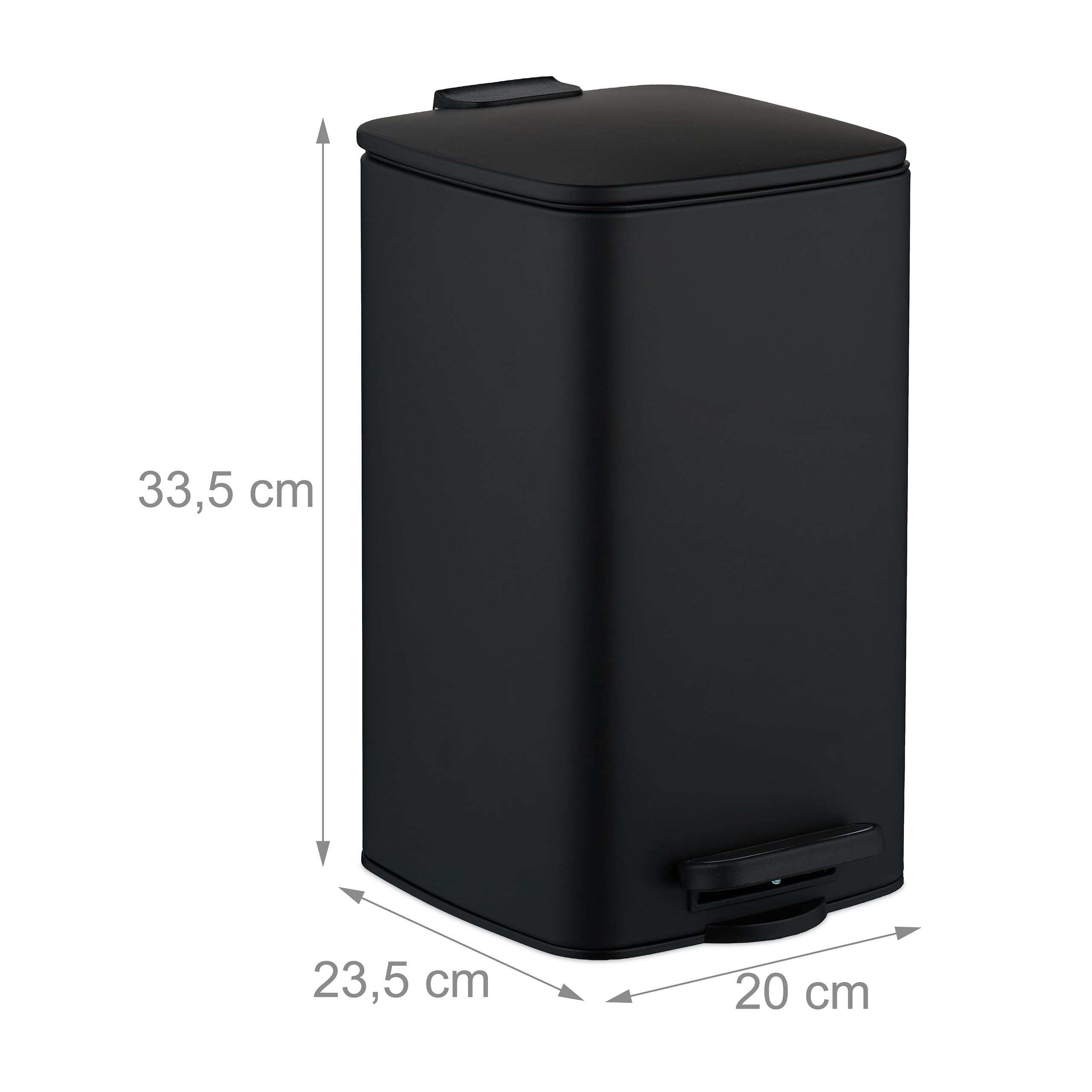Relaxdays Cubo de Basura Baño, 8 litros, Cierre Automático, Papelera Interior Extraíble, Metal, Tapa y Bolsas, Negro