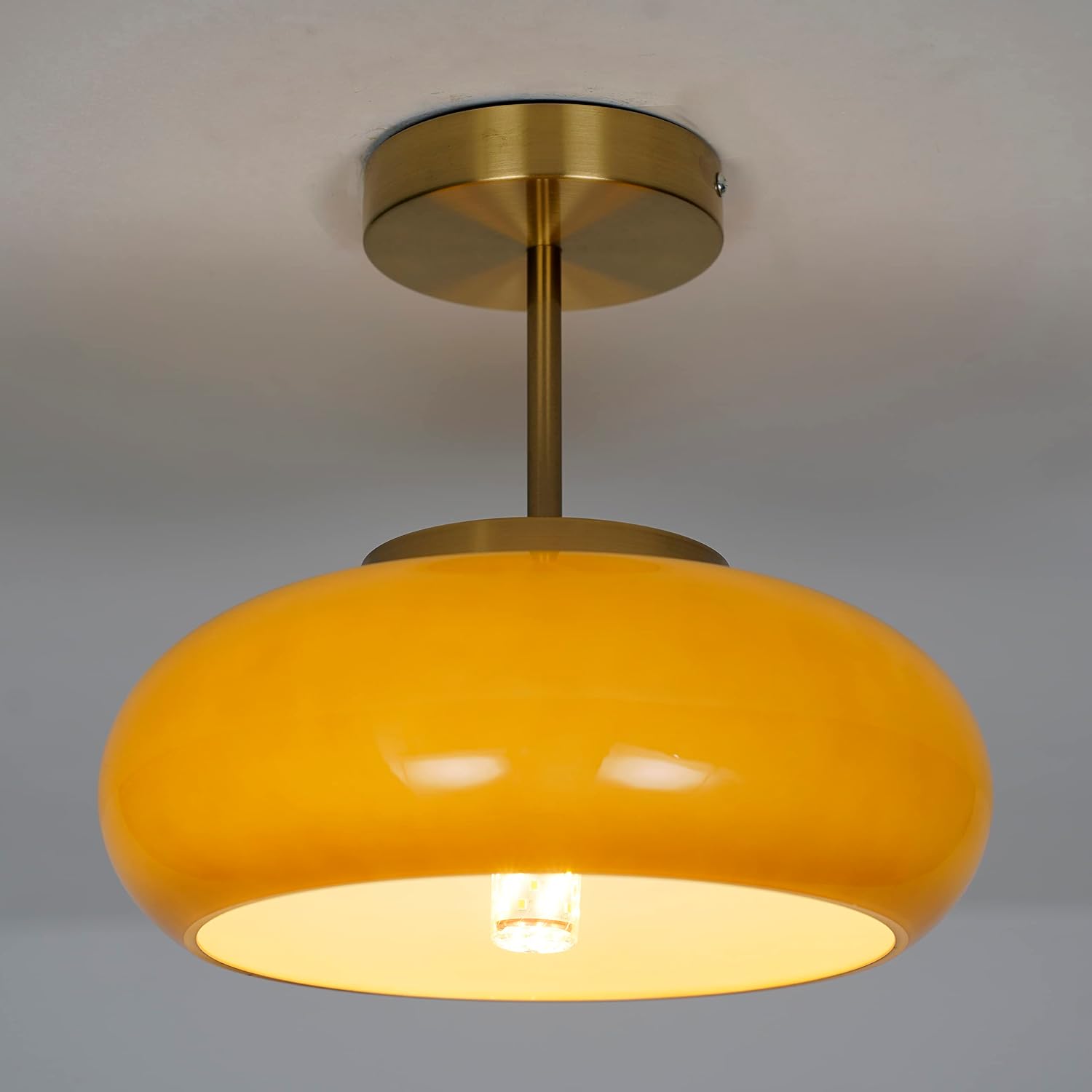 Glass Ceiling Light Fixtures, 11" Hallway Ceiling lamp, Round Semi Flush Mount Ceiling Light Amber Brown Finish