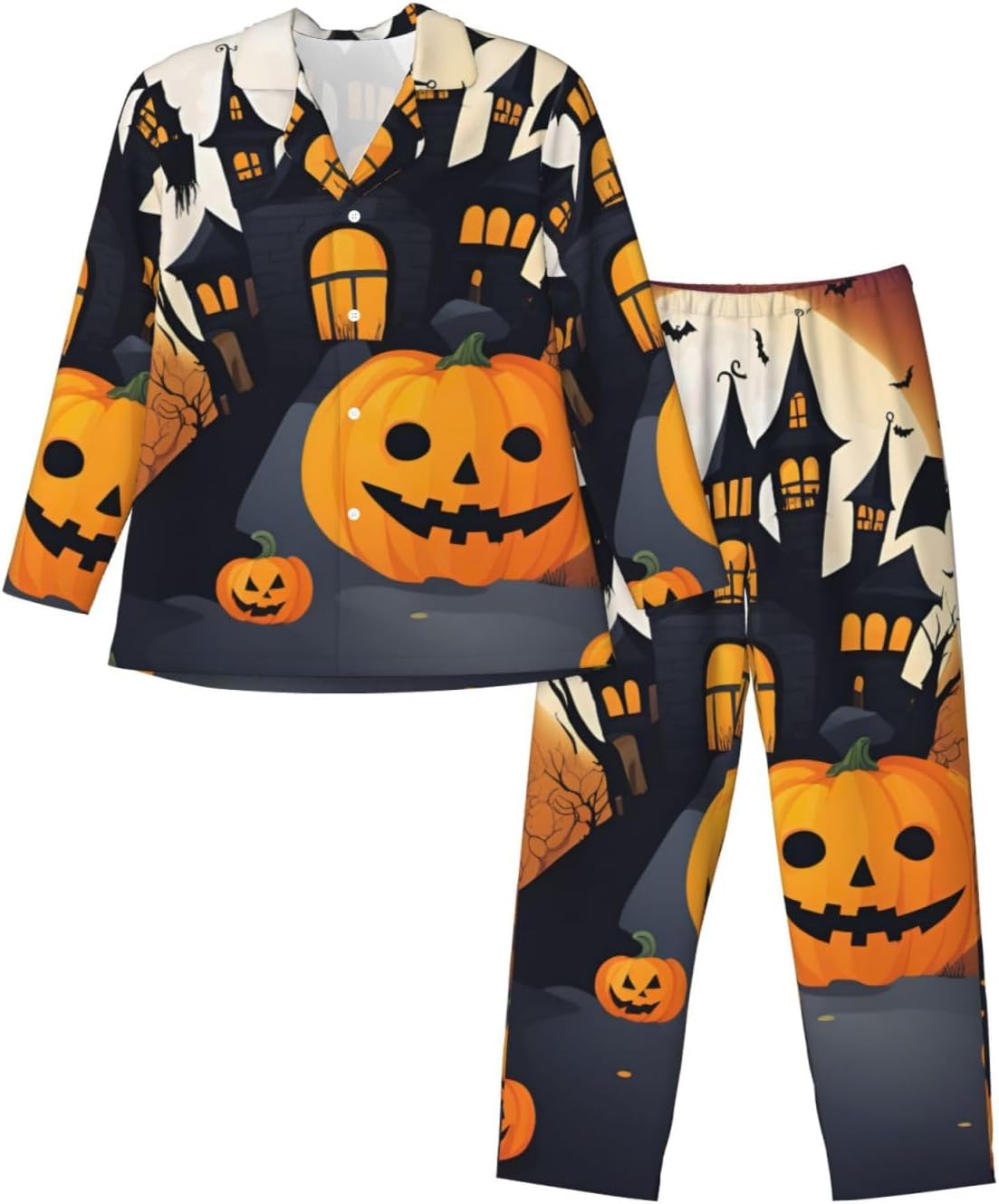 Happy-Halloween-Vector Print Luxurious Mens Pajamas Set,Breathable Pajamas Set,Perfect For Lounging Bed,Sofa