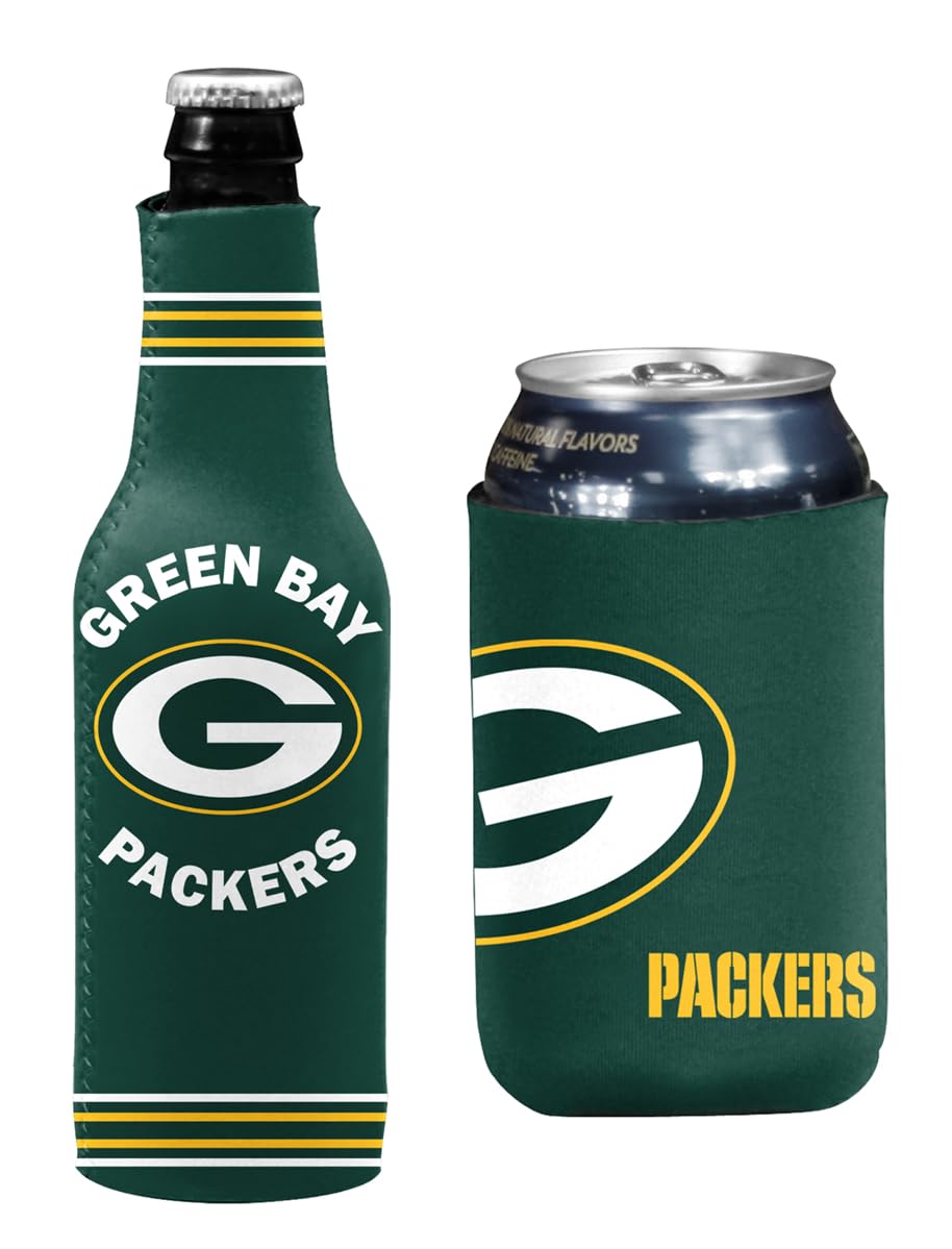 Football Can & Bottle Holder Insulator Beverage Huggie Cooler (Green Bay Crest/Kaddy (Packers))
