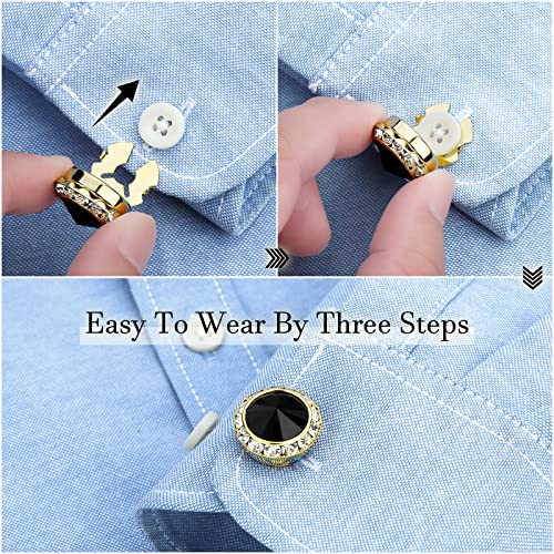 Birthstone Button Cover Cufflinks for Men,Shiny 18K Gold Tone Dress Shirt and Tux Shirt Accessories,Birthday Christmas Wedding Gifts4