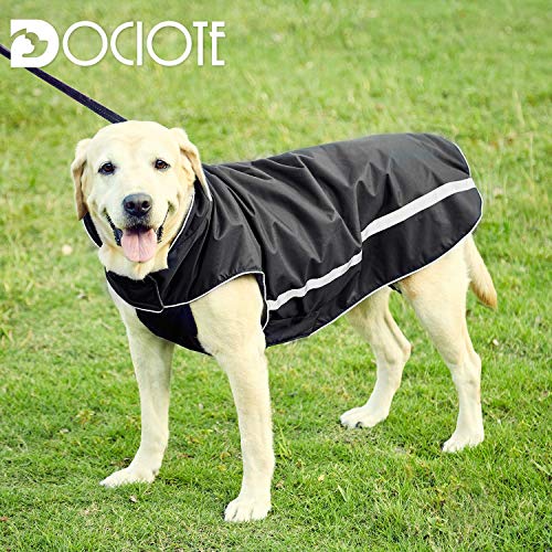 Wasserdichter Hundemantel Hundejacke mit Kragenloch Klettverschluss Fleece gefüttert reflektierender Wintermantel für mittelgroße große Hunde Schwarz 5XL