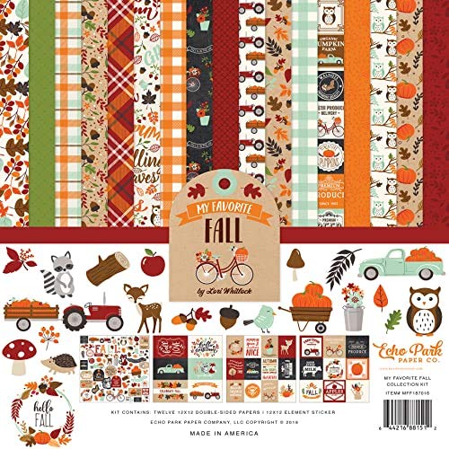 Echo Park Paper Company My Favorite Fall Collection Kit de papel, laranja, vermelho, azul-petróleo,