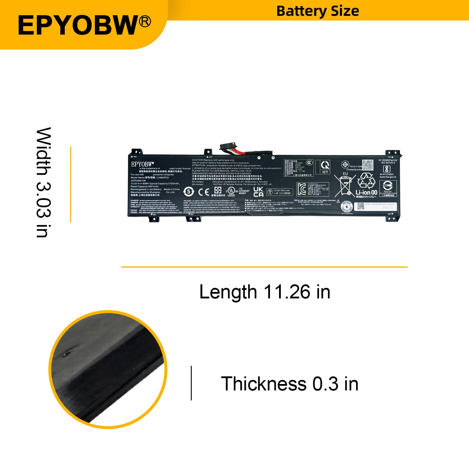 Amazon.com: EPYOBW L24B4PC0 Laptop Battery 80Wh 5155mAh 15.52V
