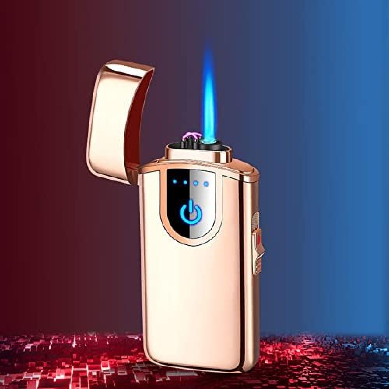 Briquet électrique, Rechargeable au Butane, Coupe-Vent, Plasma, Portable, USB, Rechargeable avec Affichage LED, Briquet 2 en 1 pour Le feu, Les barbecues, doré