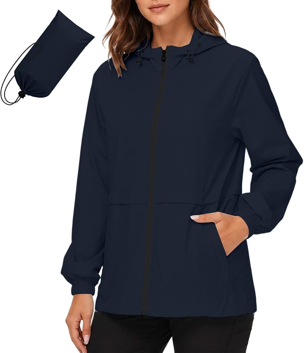 maisdgop Windbreaker Jacket Women Waterproof Lightweight Packable Raincoat