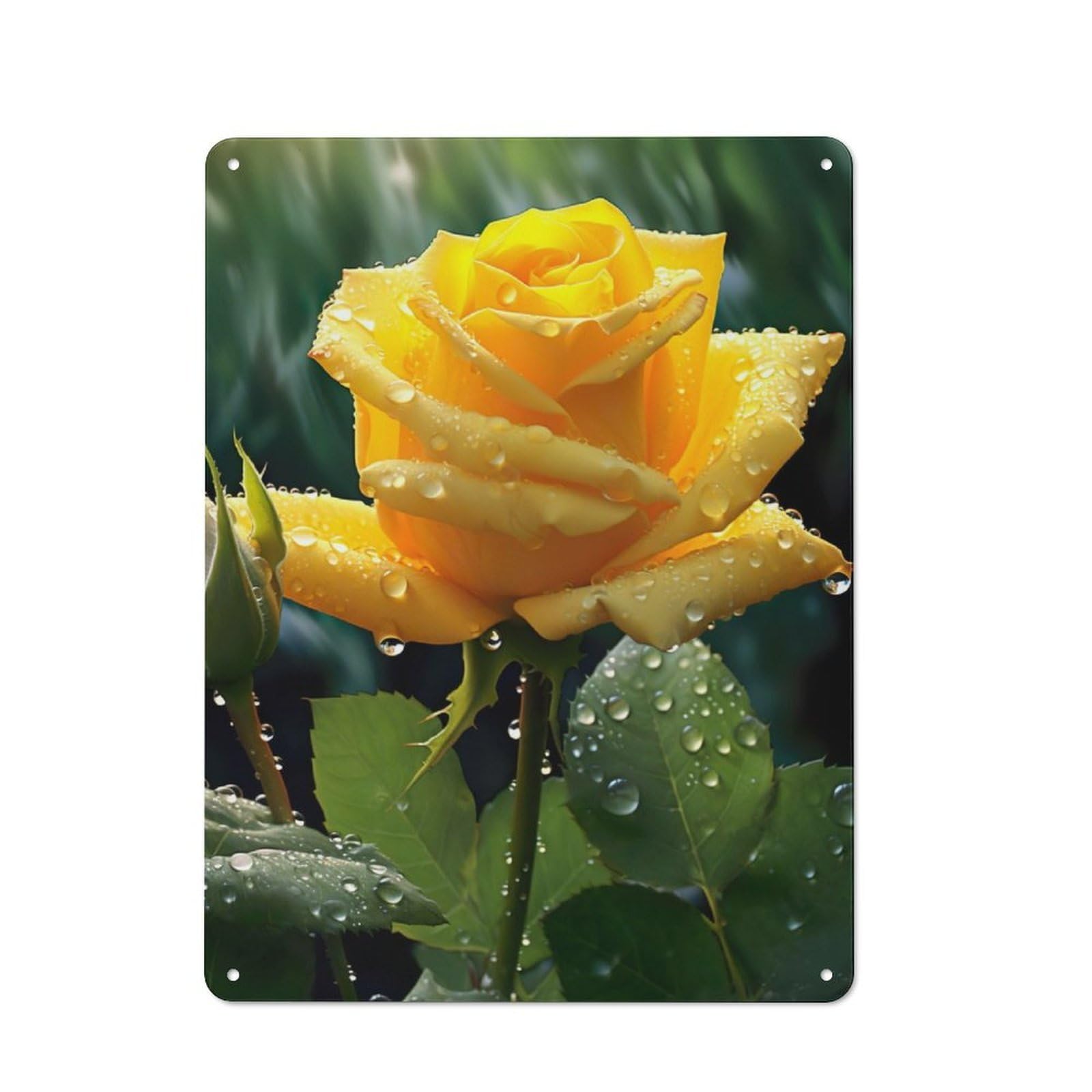 Junmoney Yellow Rose With Raindrops Vintage-Inspired Tin Sign 40X30cm For Garage Or Workshop, For Garage, Workshop And Man Cave Decoration