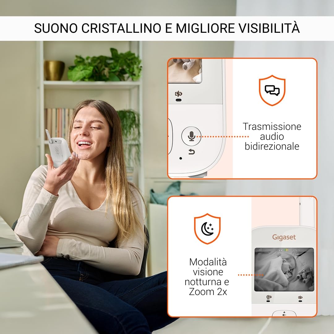 Gigaset Baby 300 Video Baby Monitor, Schermo 2,8 Pollici, Cream White | Audio bidirezionale, tecnologia FHSS, luce notturna, [Versione Italiana]