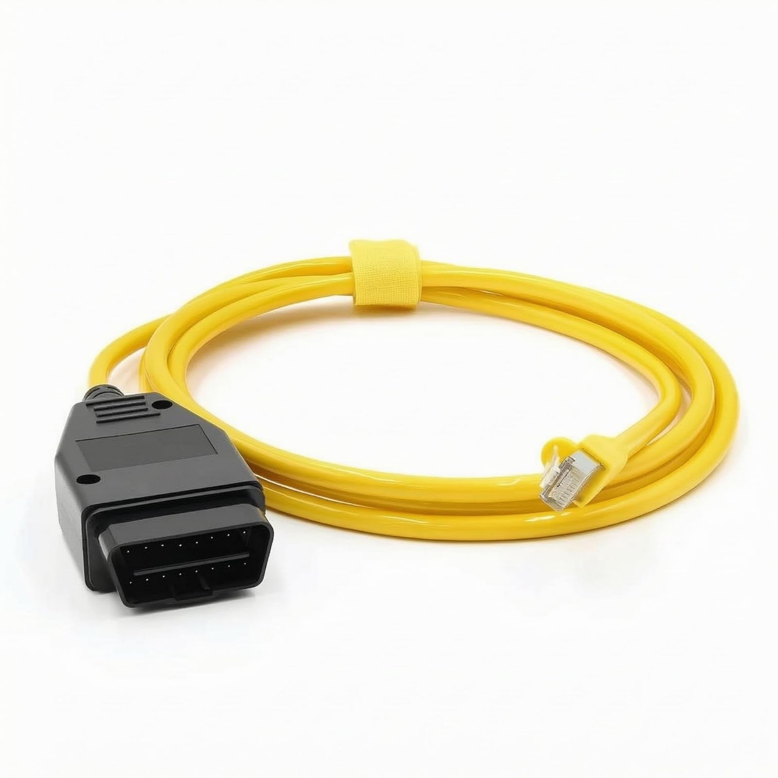 e-sys compatible german luxury vehicle obd-to-ethernet cable | cable vehicle programming german luxury vehicle coding cable coiled obd ethernet adapter, round head enet