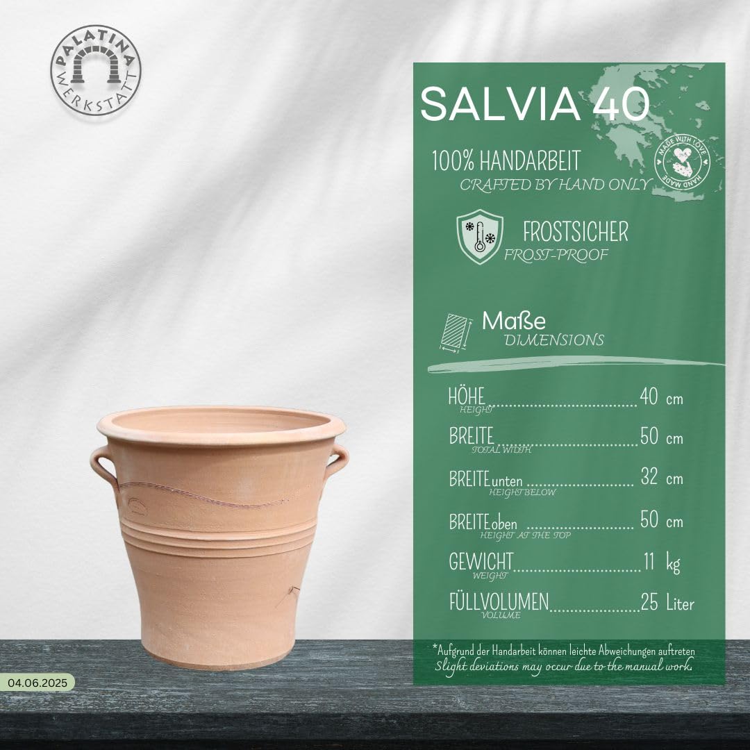 Palatina Werkstatt Maceta grande de terracota "Salvia" – Macetero hecho a mano de Creta, resistente al invierno y a las heladas, con agujero de drenaje, para plantación directa para jardín, balcón
