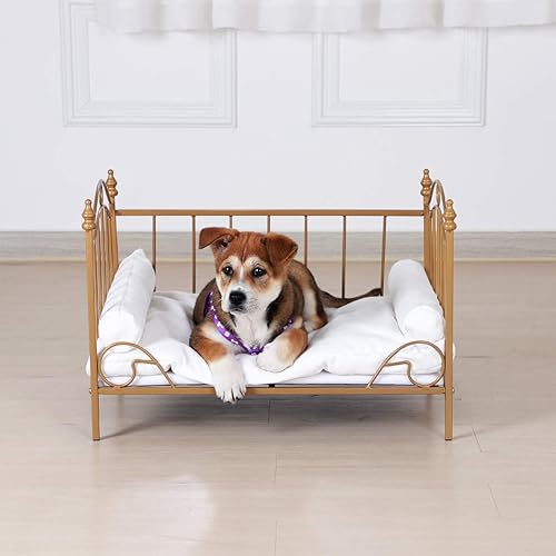 Miniatura 3 de Cama para mascotas, cama para perro con marco de metal y cojín de terciopelo blanco separado con 2 almohadas para perros pequeños