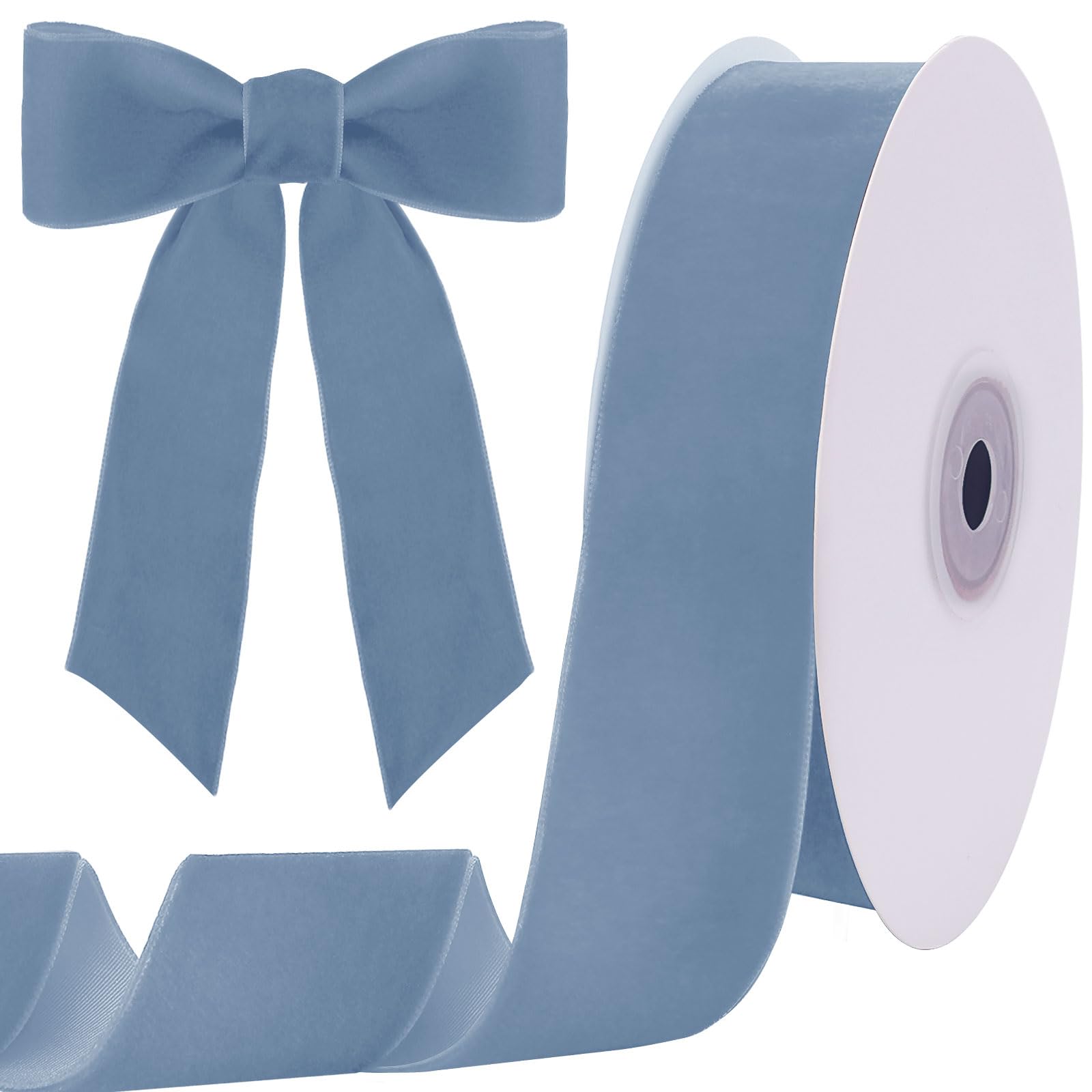 Tsorode 10 Yards Dusty Blue Velvet Ribbon for Christmas Tree, 1.5 Inch