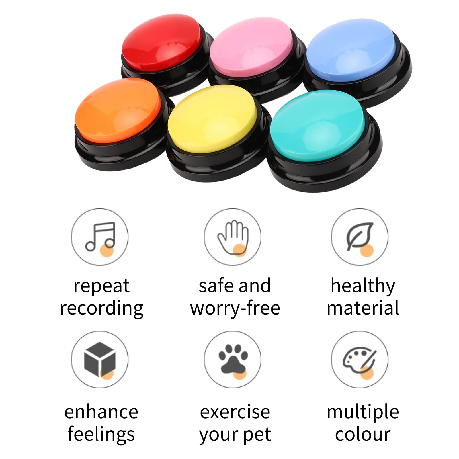 6 Paquetes de Botones de Grabación de Voz, Botones Grabables para Hablar con Perros para Comunicación, Botones de Comando de Voz para Perros, Botones de Grabación de 30 Segundos para Gatos, Zumbador D