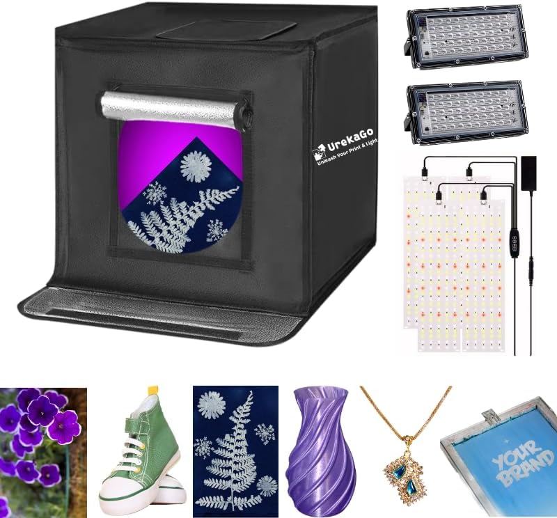 Foldable Exposure Unit | Screen Printing, Cyanotype, 3D Printing Resin Crafts, Shoe Yellowing Removal, UV Glue Curing, 16x16x16 in (100W Portable Exposure Unit)